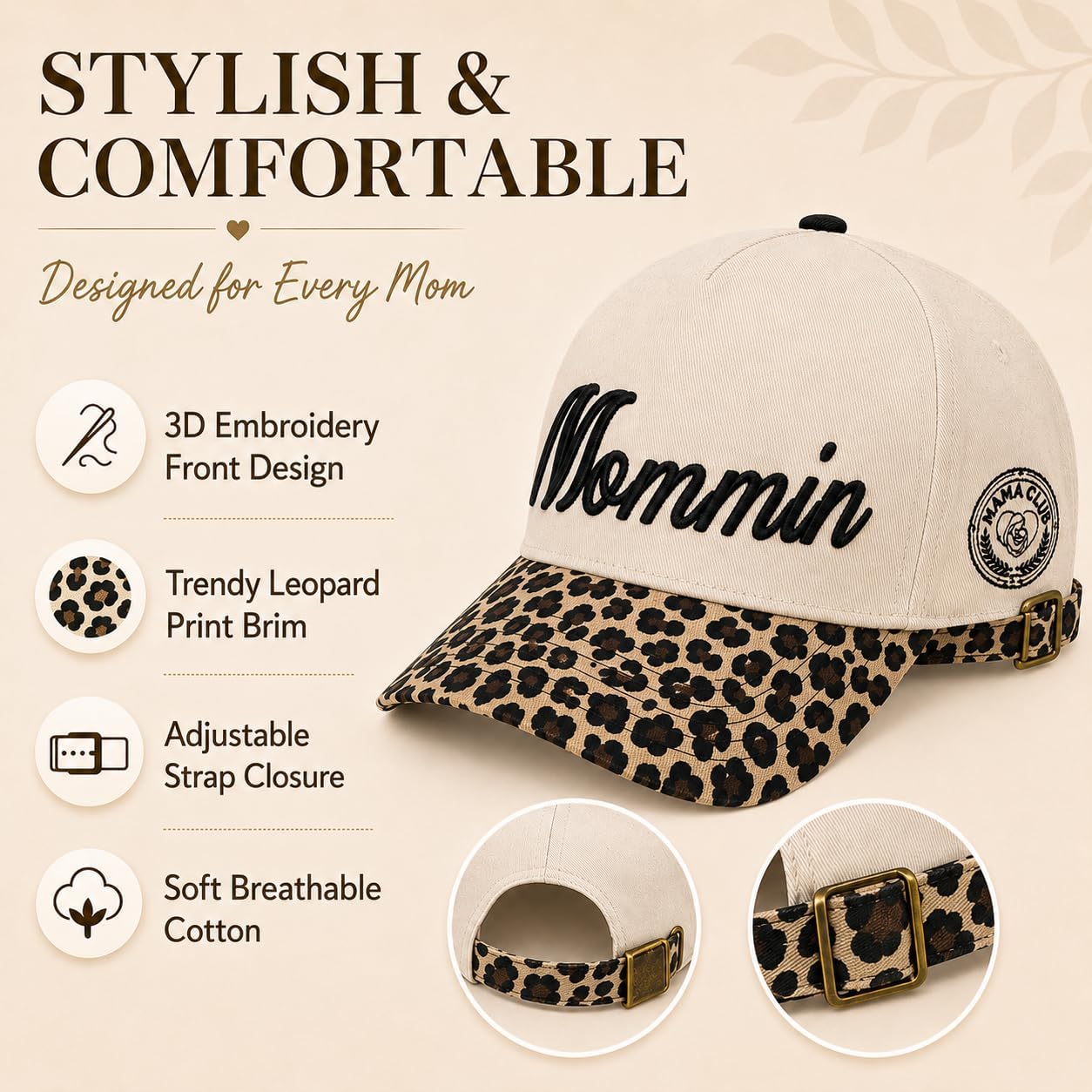 Dad Hats for Men, Vintage Trucker Hats,Premium Embroidered Family Baseball Cap Dads & New Fathers Leopard Print-mommin