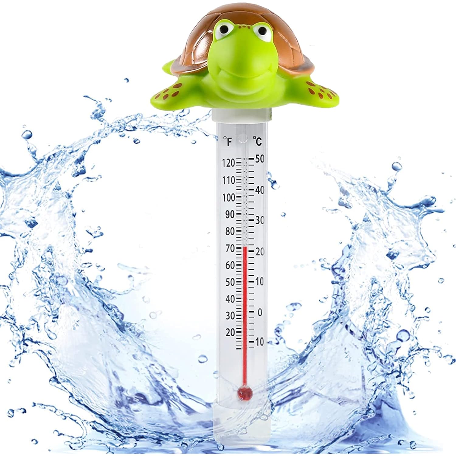 Floating Pool Thermometer, Large Display With String Easy To Read, Shatter Resistant, For Outdoor & Indoor Swimming Pools, Spas, Hot Tubs & Aquariums (Turtle)