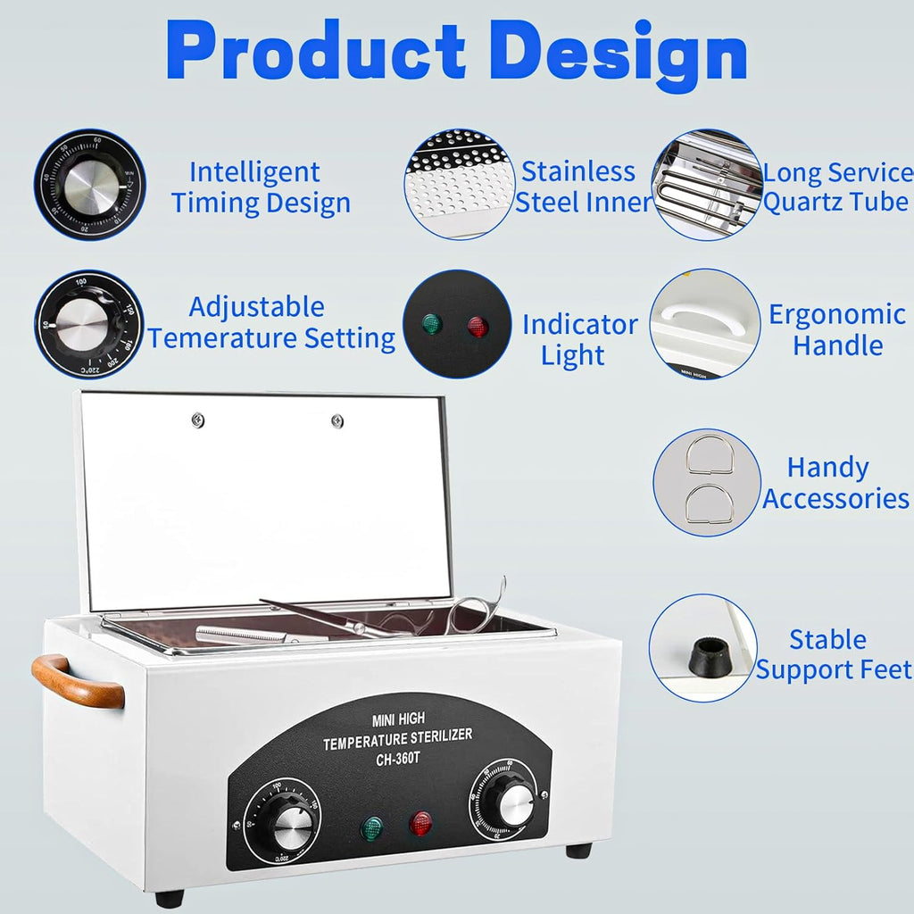 High Temperature Sterilizer Autoclave Machine, 110V 300W 1.5L Metal Tool Cleaner Machine, esterilizador de manicura, Nail Tool Sterilizer with Timer for Sundry Beauty Hair Nail Metal Tools