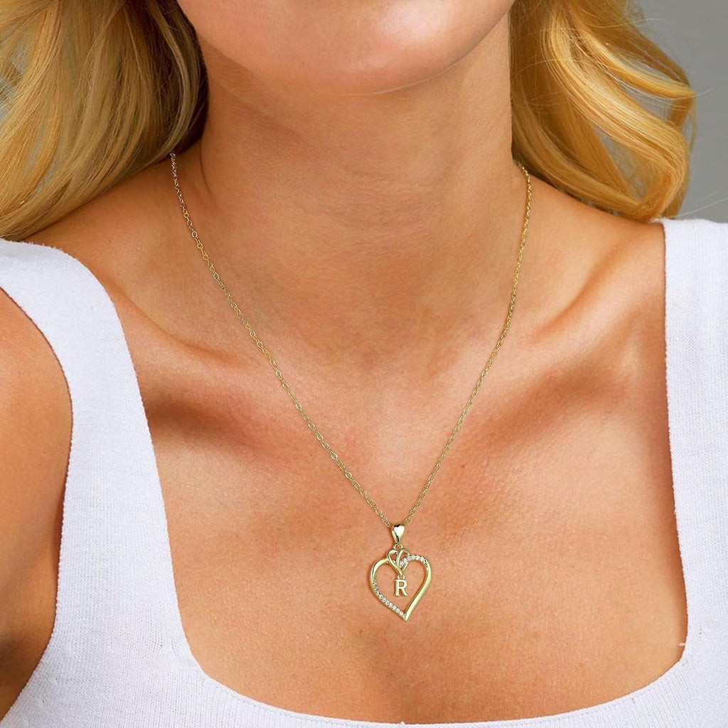 STORUP Mothers Day Gifts - Heart Initial Necklaces for Women Girls Gift, 14K-Gold-Plated Initial A-Z Heart Necklaces for Teen Girl Jewelry Birthday Mothers Day Gifts for Mom Wife Her