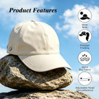 Women Sun Hat Wide Brim Hat Ponytail Baseball Cap Foldable Packable for Summer Beach Golf Hiking Fishing Beige
