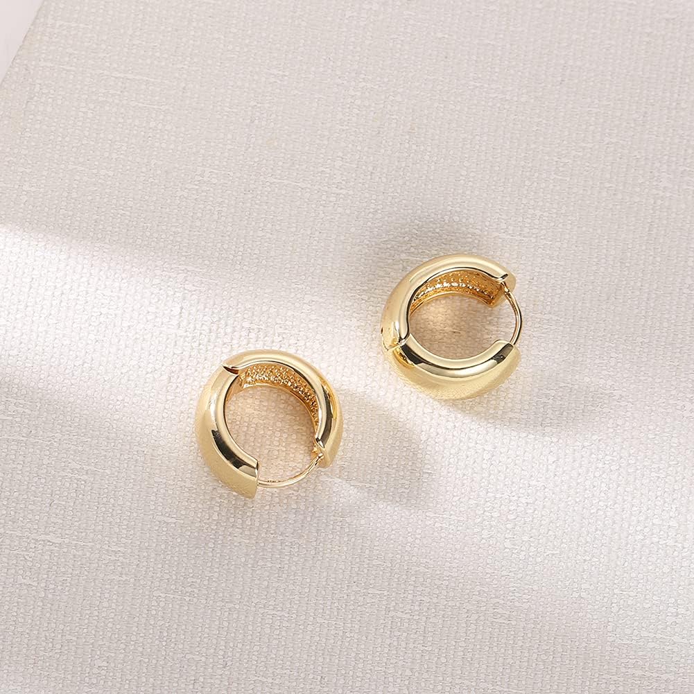 FAMARINE Chunky Thick Hoop Earrings for Women Gold Hoops Huggie Earrings for Men Gift