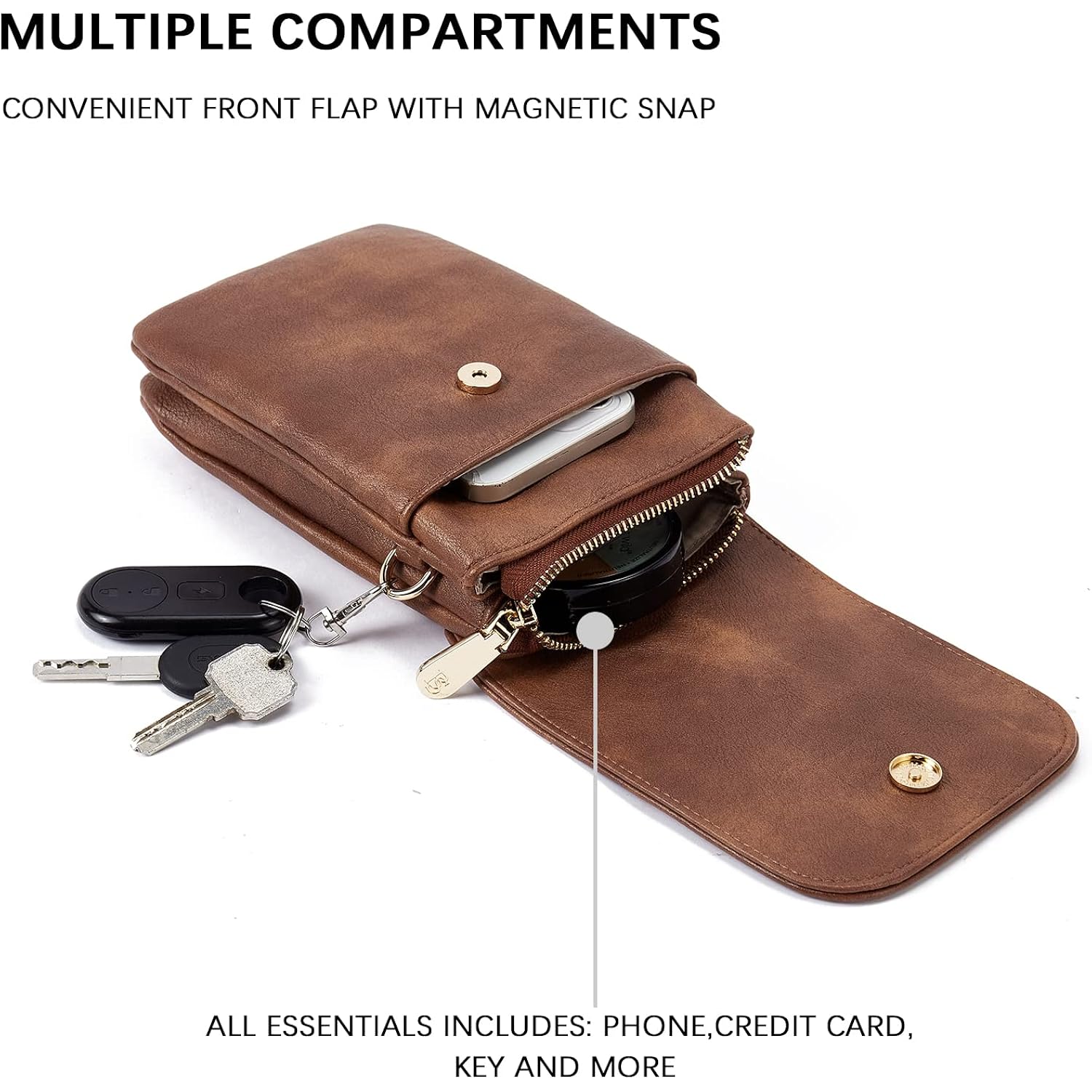 BOSTANTEN Vegan Leather Crossbody Bags for Women Designer Cell Phone Bag Wallet Purses Adjustable Strap