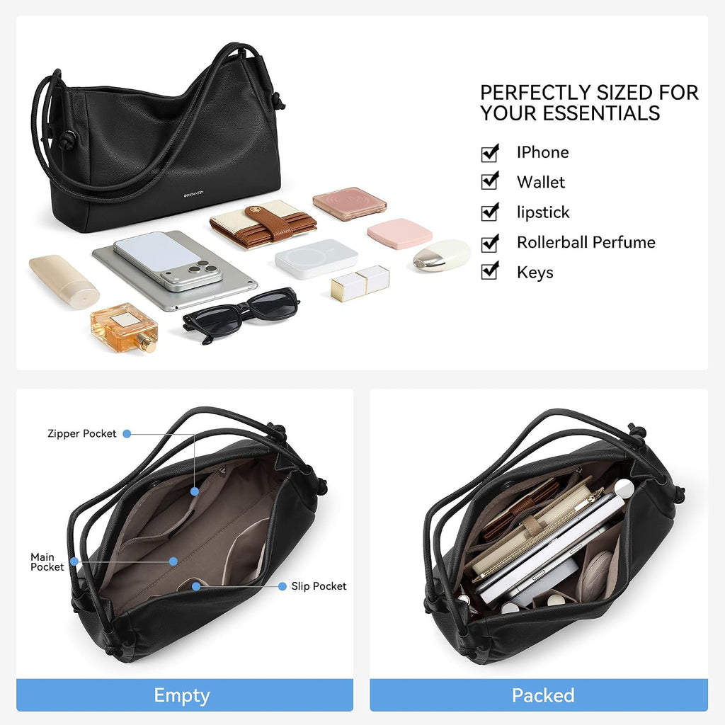 Bostanten Shoulder Bag For Women Pebbled Vegan Leather Purses Soft Hobo Handbag Supple Bag For Travel Work