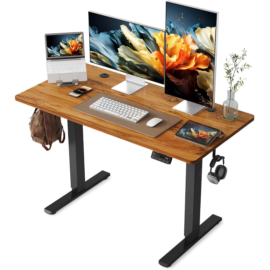 Yihayo Electric Standing Desk, 48 X 24 Inches Stand Up Desk With Splice Board, Adjustable Height Desk, Computer Desk For Home Office, Black Frame/Rustic Brown Top
