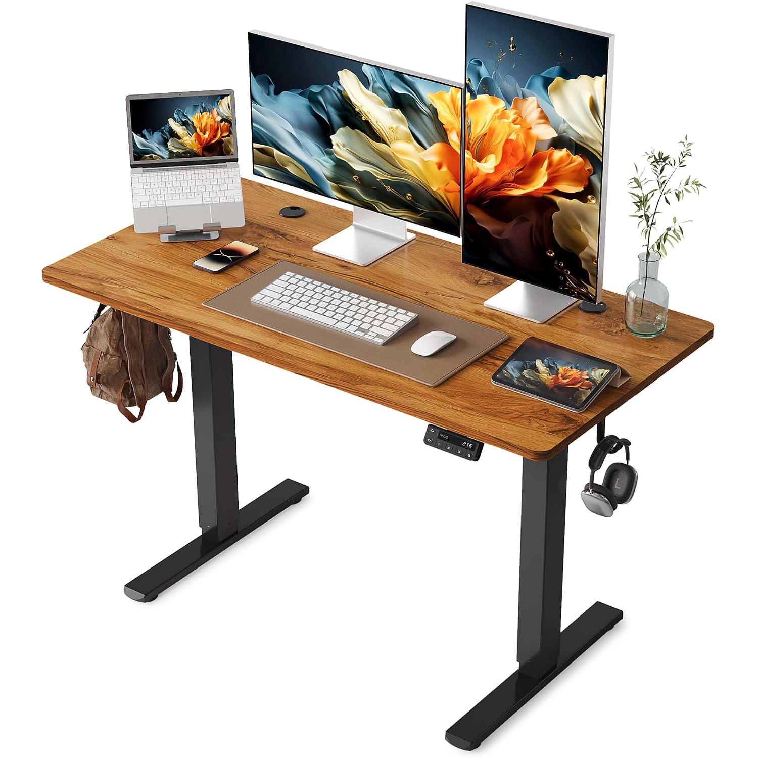 Yihayo Electric Standing Desk, 48 X 24 Inches Stand Up Desk With Splice Board, Adjustable Height Desk, Computer Desk For Home Office, Black Frame/Rustic Brown Top
