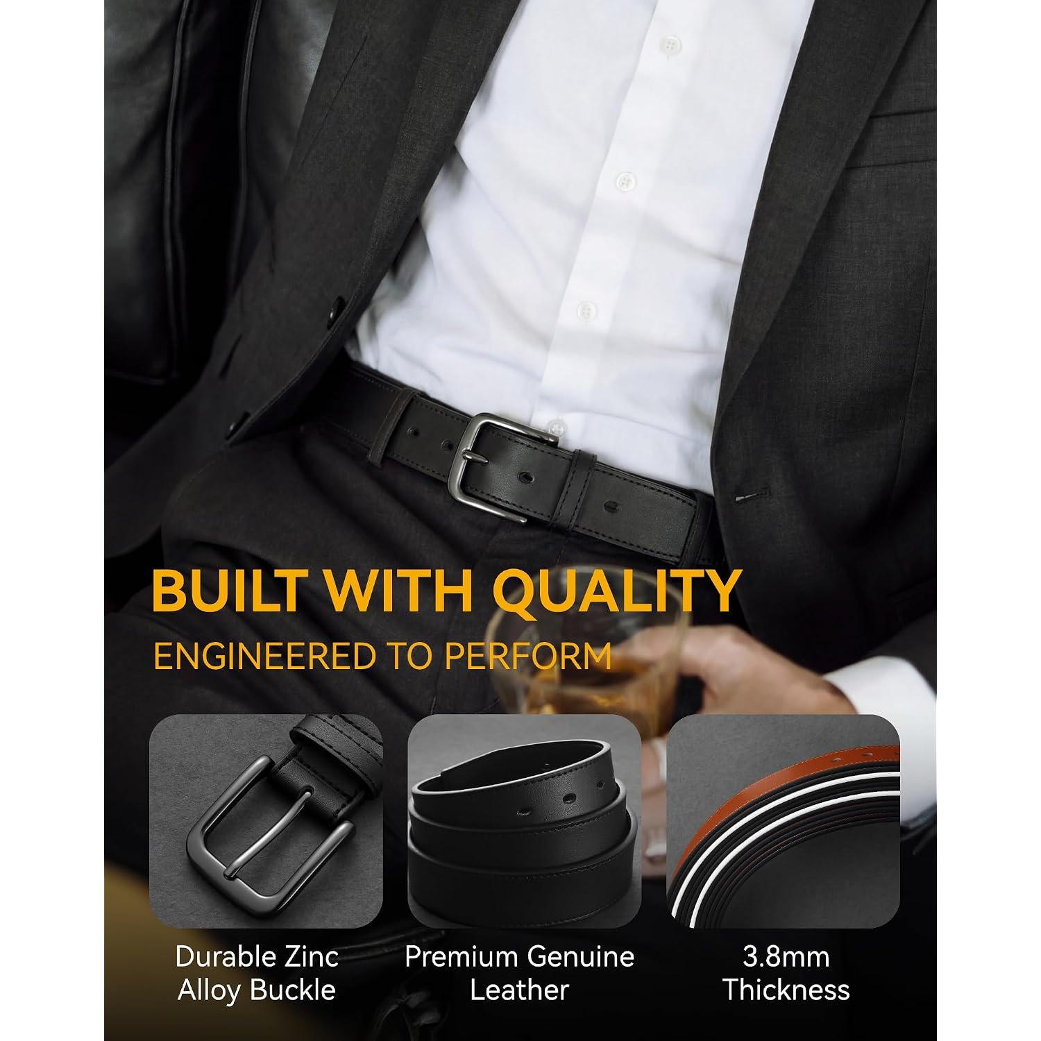 Chaoren Mens Belts Leather - 35Mm Genuine Leather Belt For Jeans - Men Gift For Casual Dress