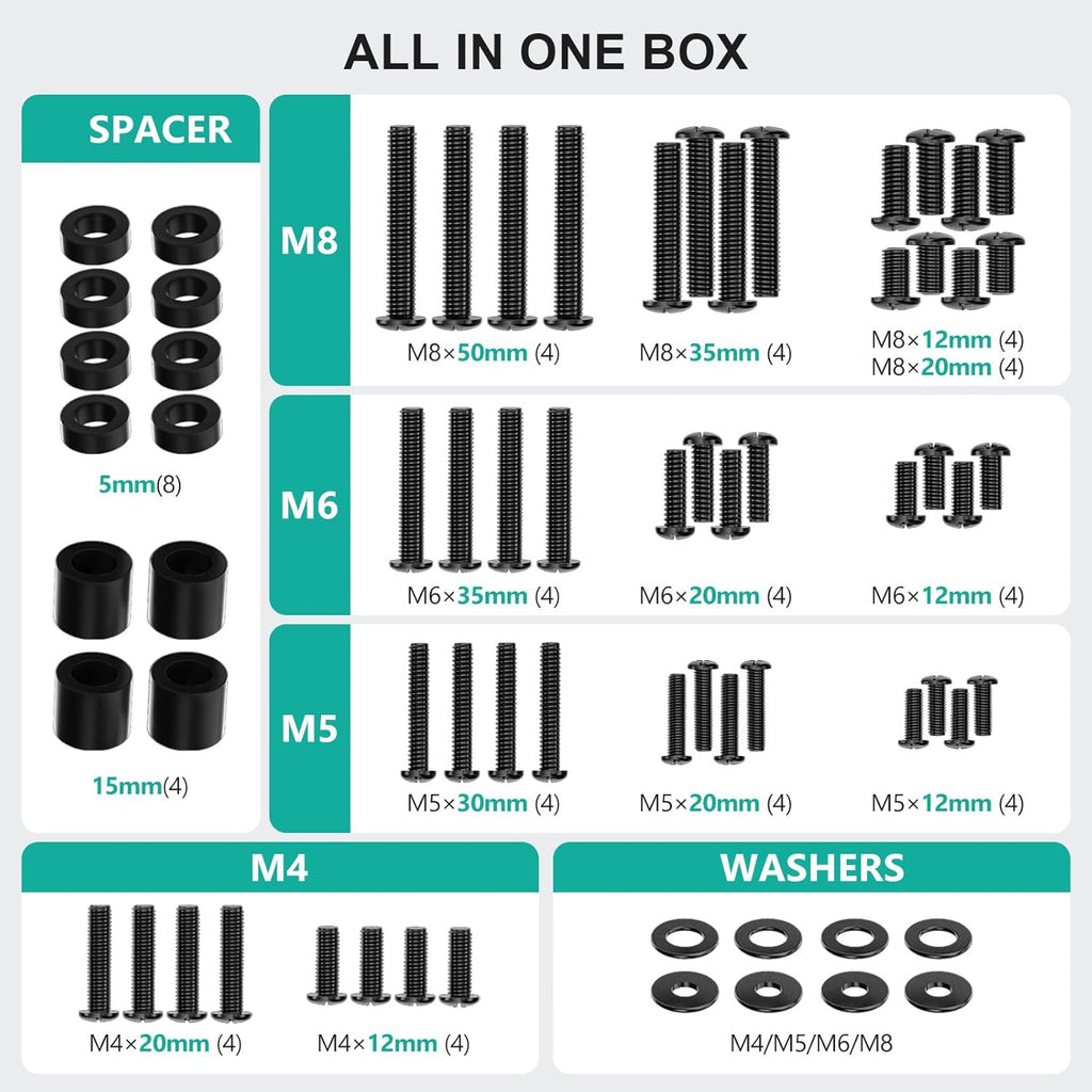 WALI Universal TV Mounting Hardware Kit Set Includes M4 M5 M6 M8 TV Screws and Spacer Fit Most TVs up to 80 inch (UVSP), Black