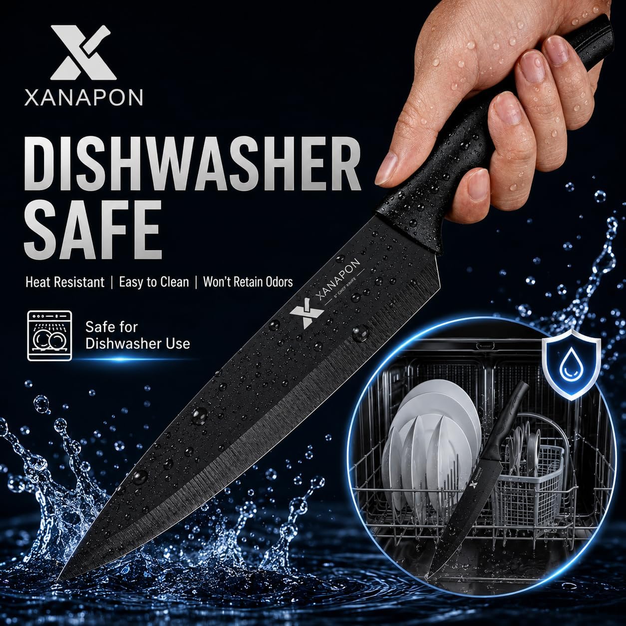 Xanapon Knife Set, 14 Pieces Kitchen Knife Set, High Carbon German Stainless Steel, Dishwasher Safe Cutlery With Built-In Knife Sharpener, Black