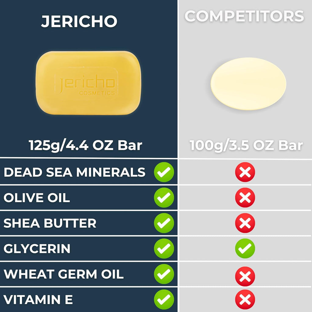 Jericho Dead Sea Sulfur Soap With Olive Oil – Helps With Acne, Psoriasis, Eczema & Blackheads – For Oily To Normal Skin – Vegan Face & Body Bar For Men & Women, 4.4 Oz / 125 G (Pack Of 3)
