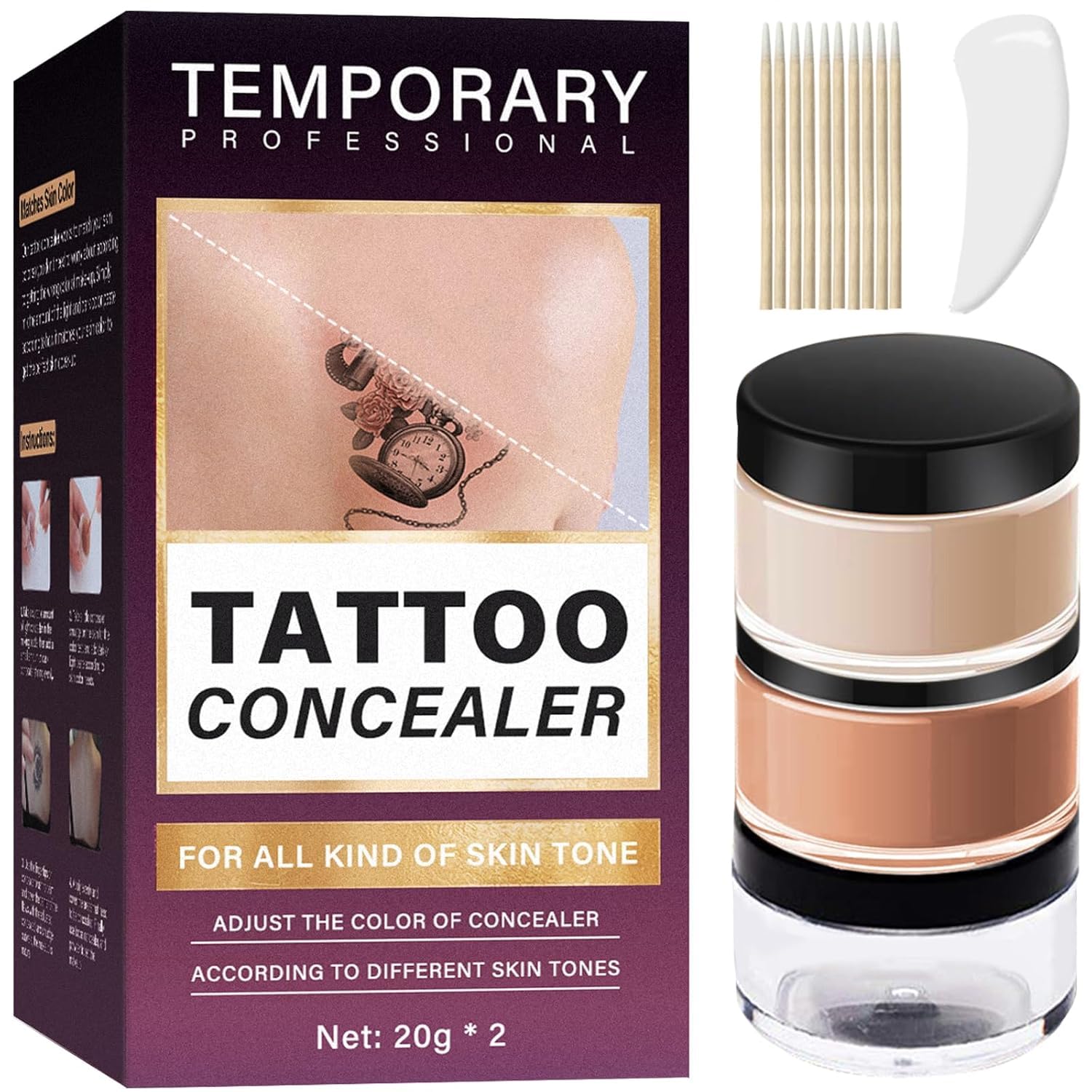 Tattoo Cover Up Makeup Waterproof, 2 Colors Cover Up Makeup for Tattoos Scars and Spots, Mixable Light and Dark Shades for Natural Look, 1.4 Oz