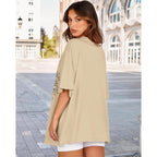Womens Oversized Tshirt Graphic Tees Crew Neck Summer Short Sleeve Loose Fit Tops 2026 A-sunflower Print Khaki