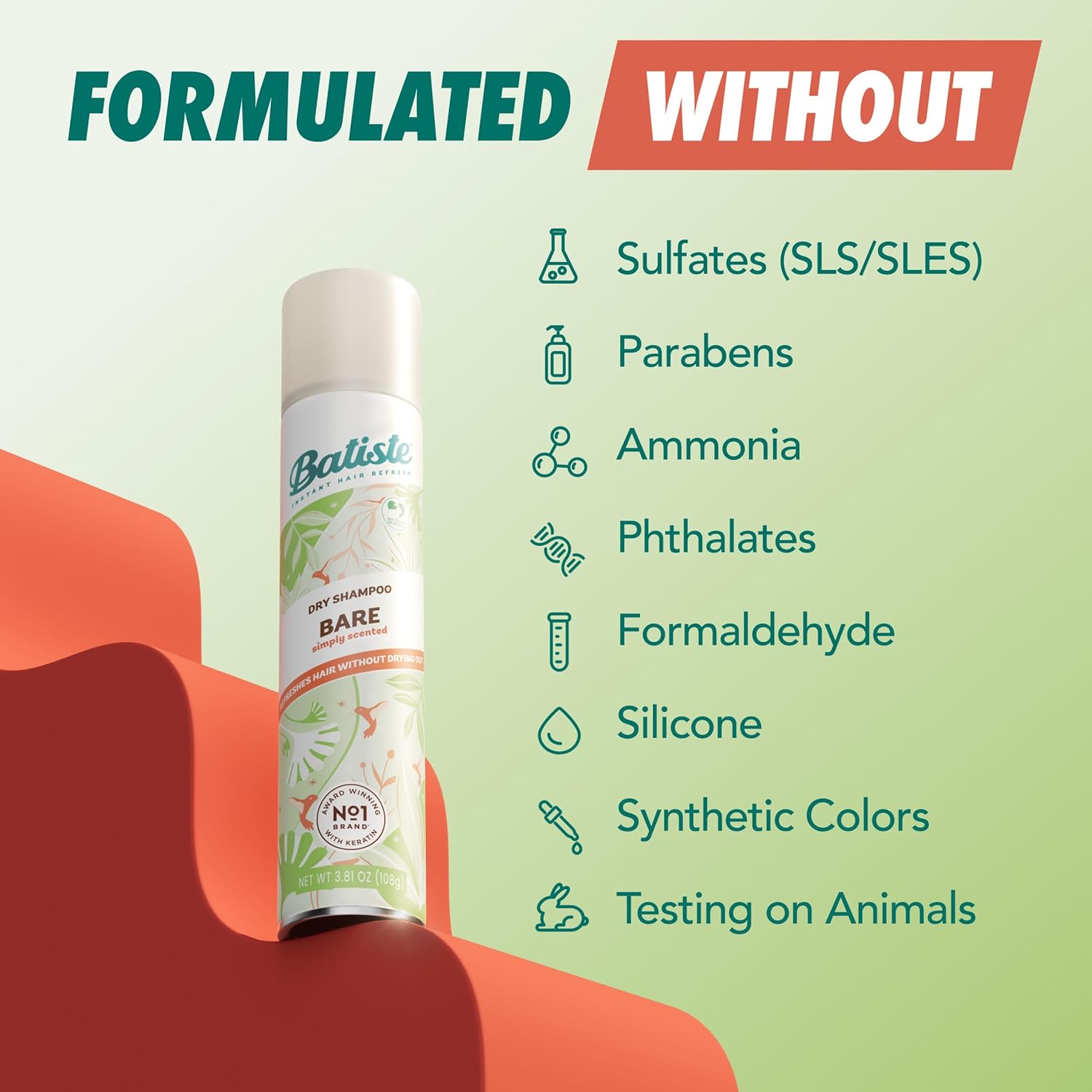 Batiste Dry Shampoo, Bare Fragrance, Refresh Hair and Absorb Oil Between Washes, Waterless Shampoo for Added Hair Texture and Body, 5.71 oz