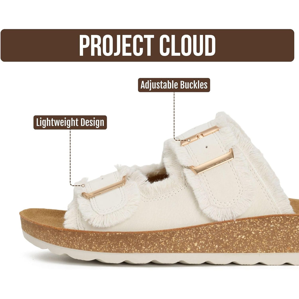 Project Cloud Comfortable Sandals Women - Lightweight With Plush & Soft Insole Buckle Womens Sandals - Non Slip And Durable Fashion Platform Frayed Sandal For Women 2026 (Light)