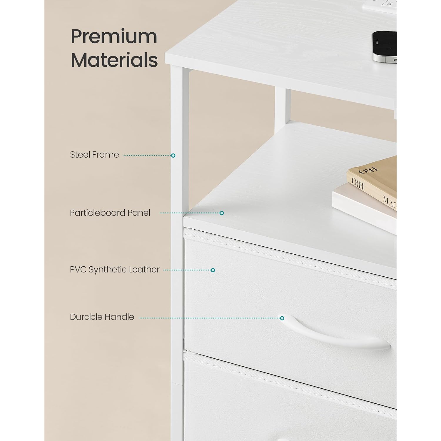Songmics Bellah Collection - Nightstand With Charging Station And App-Controlled Adjustable Led Lights, Bed Side Table, 2 Drawers And 1 Open Shelf, Modern, Cloud White And Snow White Ulgs302Wh01S