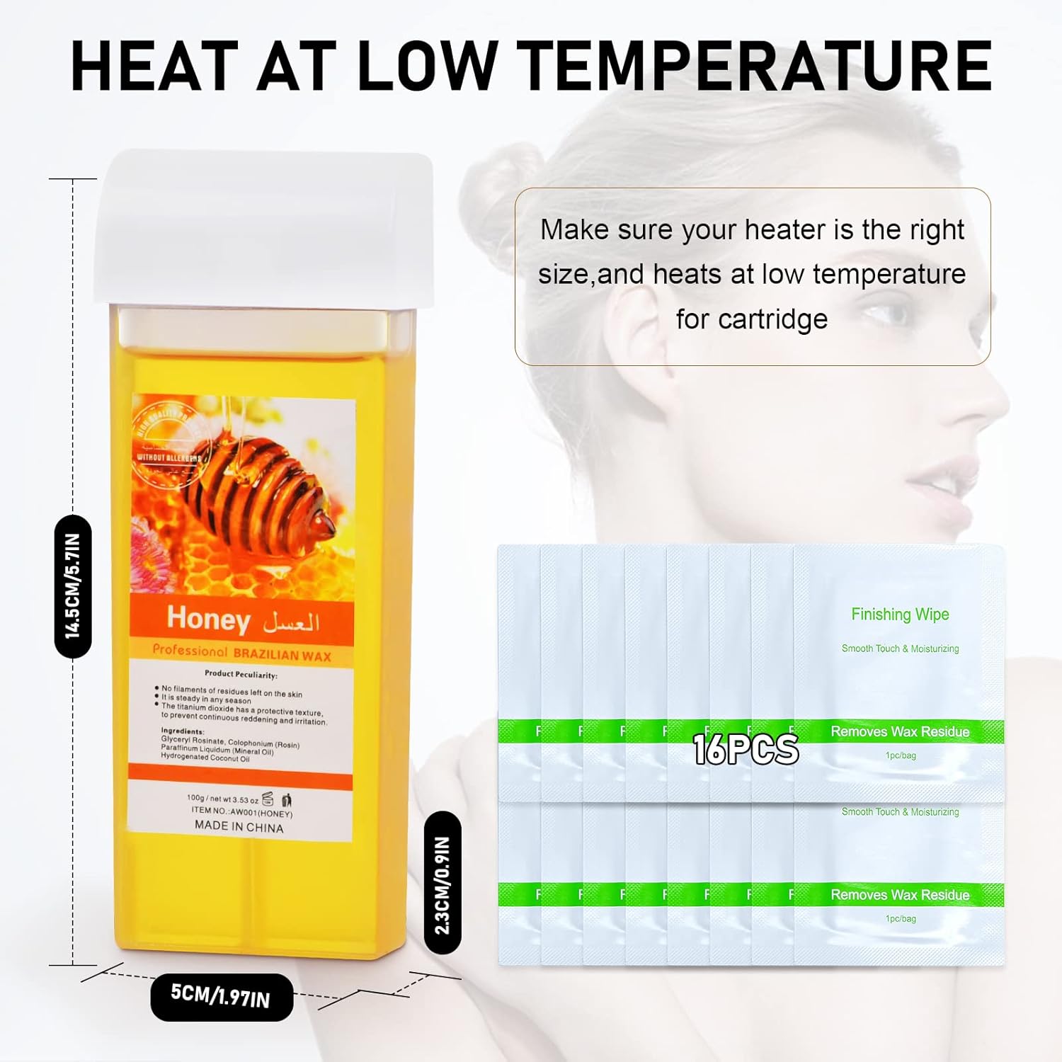 Roll On Wax, Honey Hair Removal Wax Cartridge, Depilatory Wax Roller Refill, 4 Pack - 100% Natural Material, Dermatologically Tested, Easy & Safe to Use, For Body Waxing, Leg and Arms