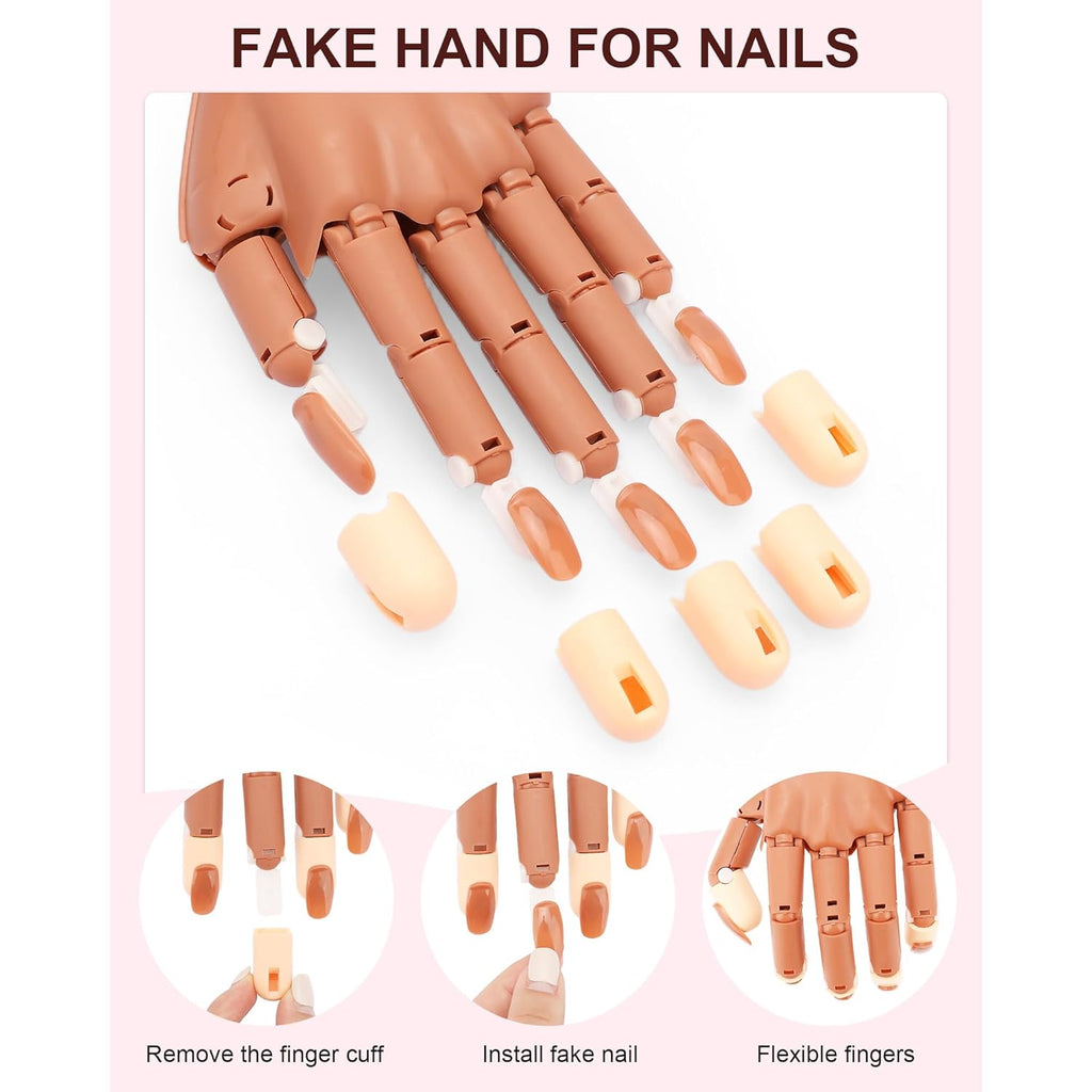 Practice Hand for Acrylic Nails, Flexible Nail Practice Hands Magnetic Fake Hands for Nails Practice, Movable Nail Mannequin Hand with 200PCS Nail Tips for Beginners