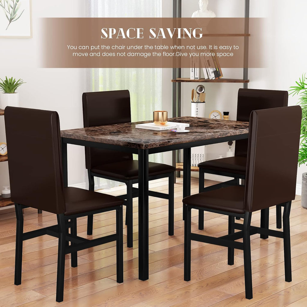 Awqm 5 Piece Dining Table Set For 4,Faux Marble Kitchen Table And Chairs For 4, Modern Dining Room Table With 4 Chairs,Dinner Table Set For Small Spaces, Brown