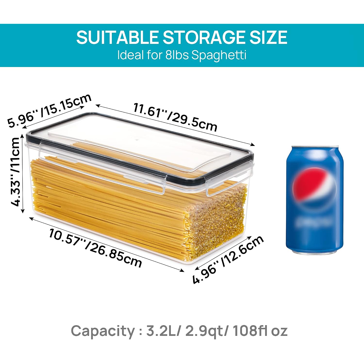 Vtopmart Airtight Food Storage Containers With Lids 4Pcs Set 3.2L, Plastic Spaghetti Canisters For Pasta Organizer, Bpa Free Air Tight Kitchen Pantry Organization