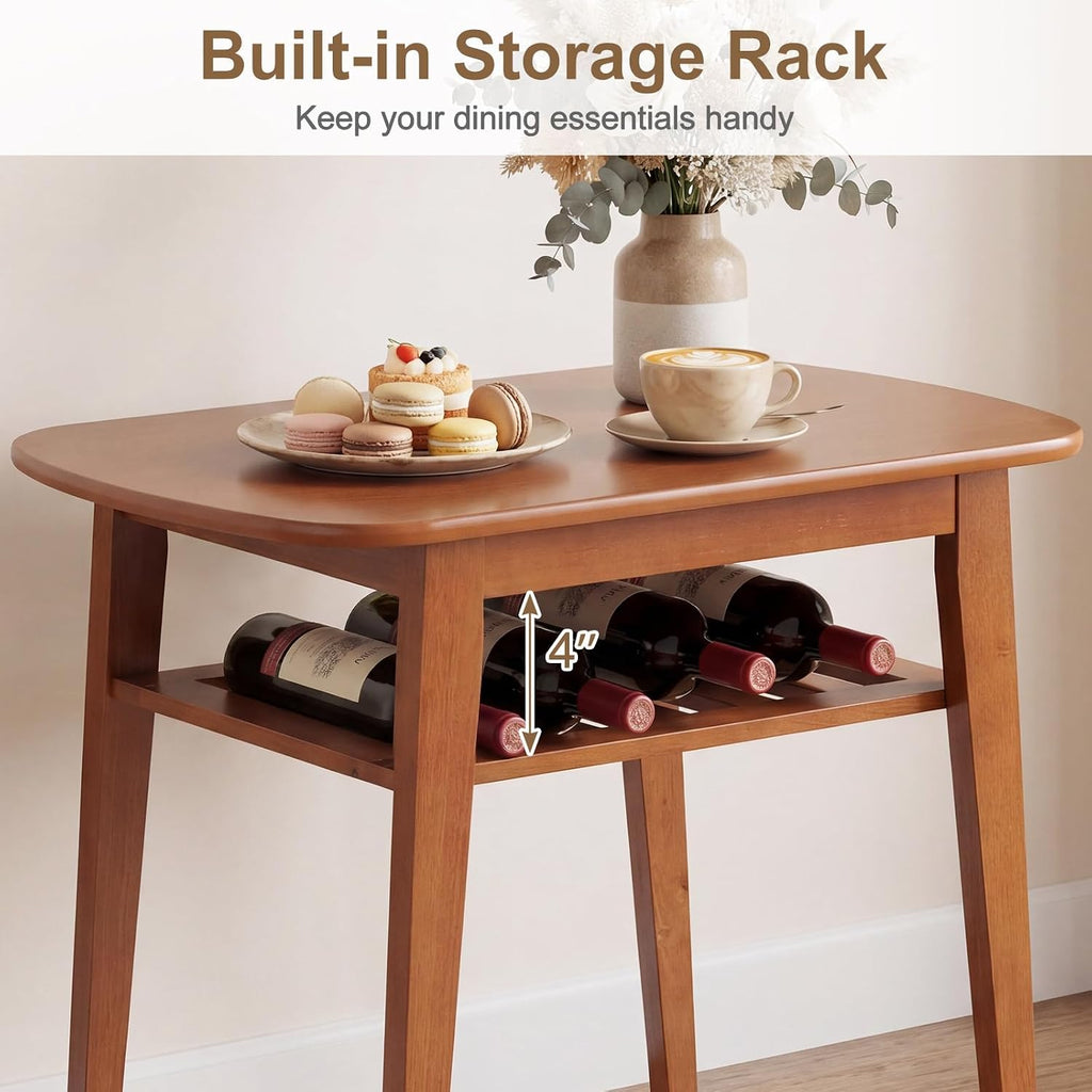 Giantex Dining Table Set For 2, Space Saving Kitchen Table And Chairs Set W/Rubber Wood Frame, Storage Rack, Padded Seats & Backrests, Dinette Set For Small Space, Apartment, Dining Room, Walnut