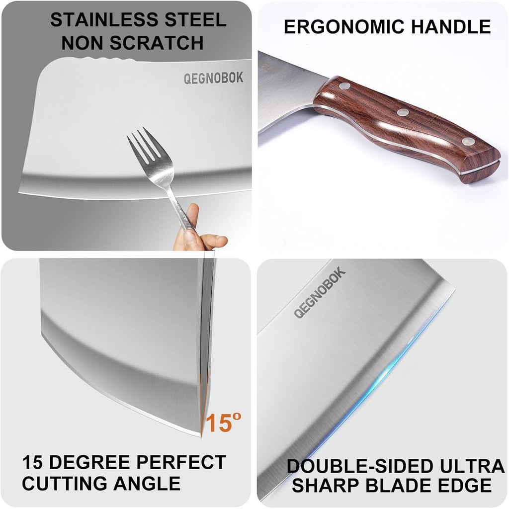 Professional Meat Cleaver Knife, 7 Inch Butcher Knife, Heavy Duty Bone Chopper, Ultra Sharp High Carbon Steel Blade, Ergonomic Non-Slip Handle for Bone Cutting, Vegetable Chopping, Restaurant, Kitchen