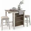 Signature Design By Ashley Skempton 3 Piece Counter Height Dining Table And Bar Stools Set, Built-In Storage, Wood, Acacia Veneer And Engineered Wood, Small Kitchen Table, White/Light Brown
