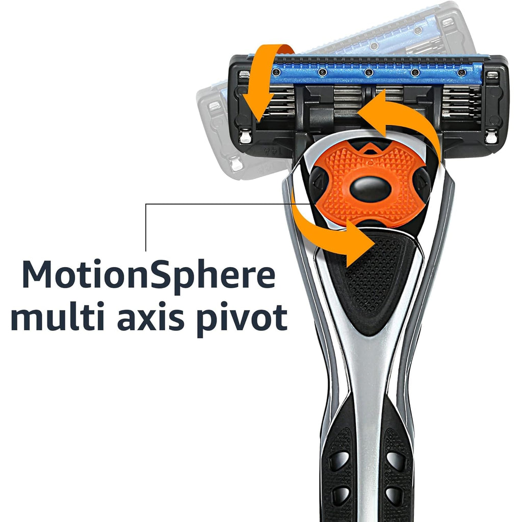 Amazon Basics 5-Blade MotionSphere Razor for Men with Dual Lubrication and Precision Beard Trimmer, Handle & 2 Cartridges (Cartridges fit Amazon Basics Razor Handles only) (Previously Solimo)