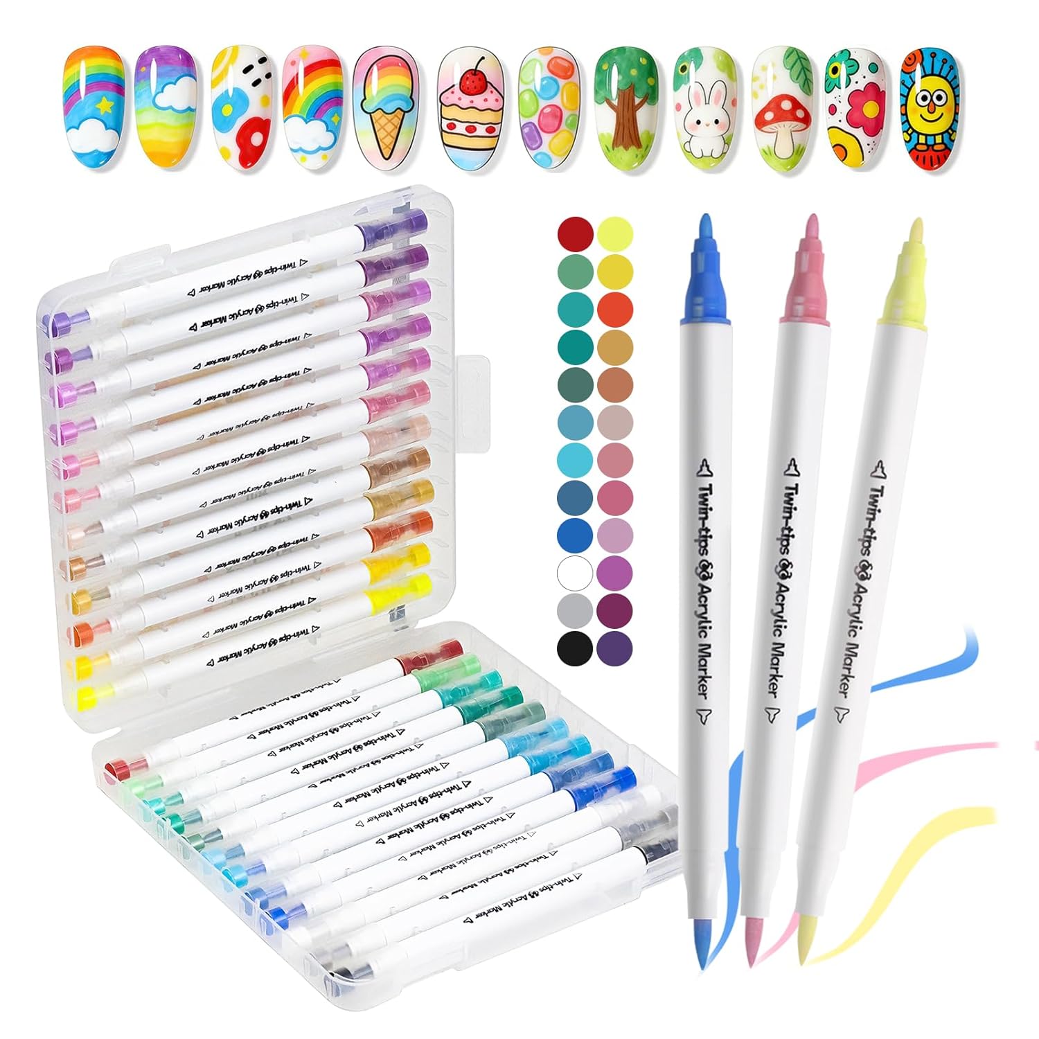 24 Color Nail Art Pens Set 0.3-4MM Nail Polish Pens Quick-Drying for Painting Liner Dotting Marker,Drawing Pen for Nail Design,Waterproof Acrylic Nail Brush Pen Manicure Tools Salon Home