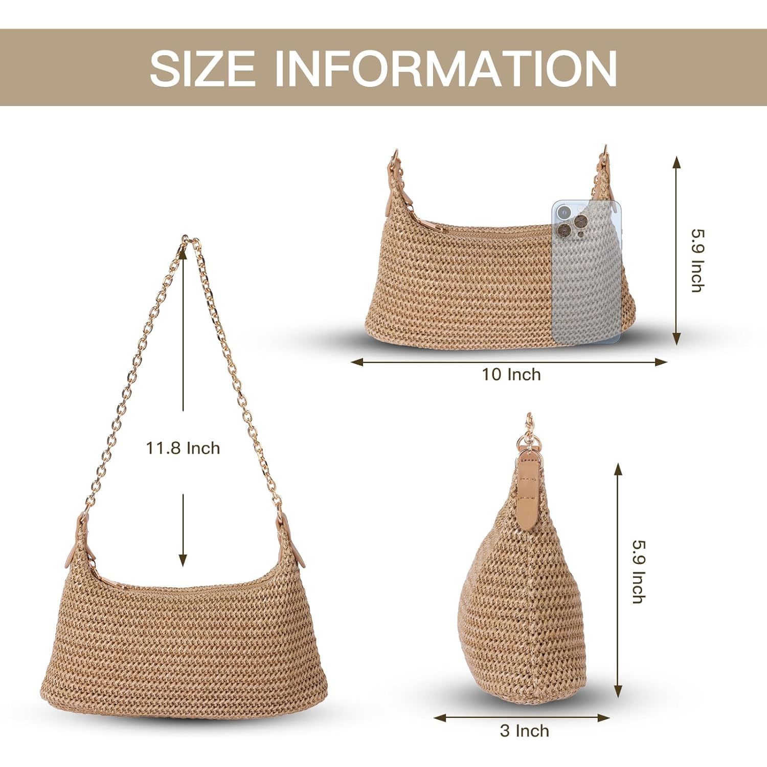 GOLDTIMO Women's Straw Woven Beach Bag Summer Vacation Shoulder Purse