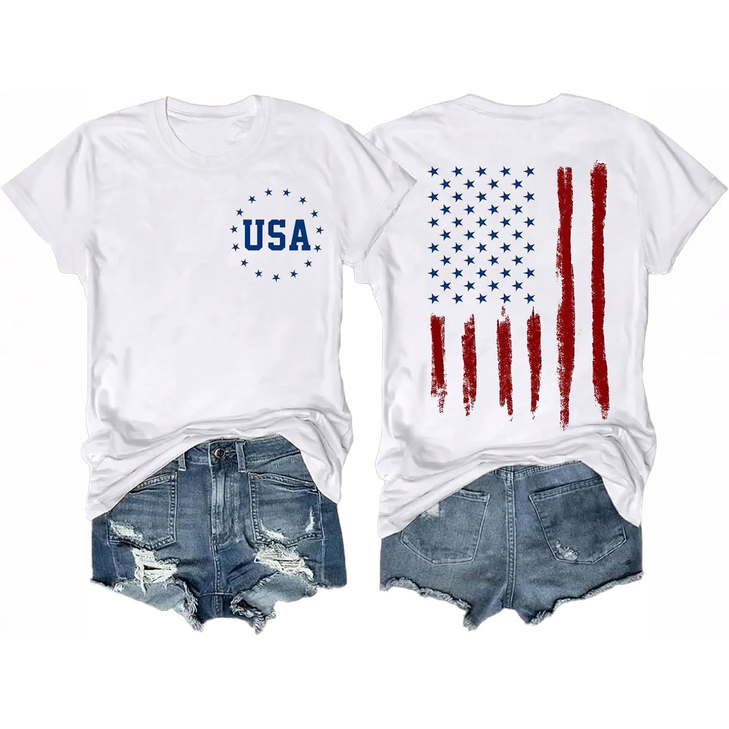 Women's 4th of July Outfits USA Shirt Memorial Day Red White and Blue Patriotic Shirts American Flag Graphic Tops