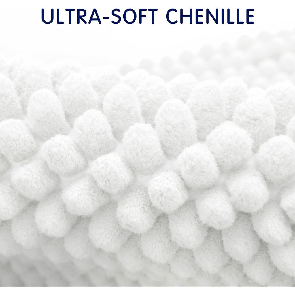SUBRTEX Bathroom Rugs Chenille Bath Rug Soft Short Plush Bath Mat Soft Shower Mat Water Absorbent Shower Mat Quick Dry Machine Washable(White,18" x 24")