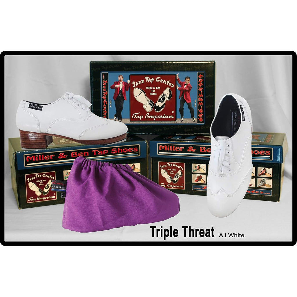 Miller & Ben Tap Shoes; Triple Threat; All White Professional Tap Shoes