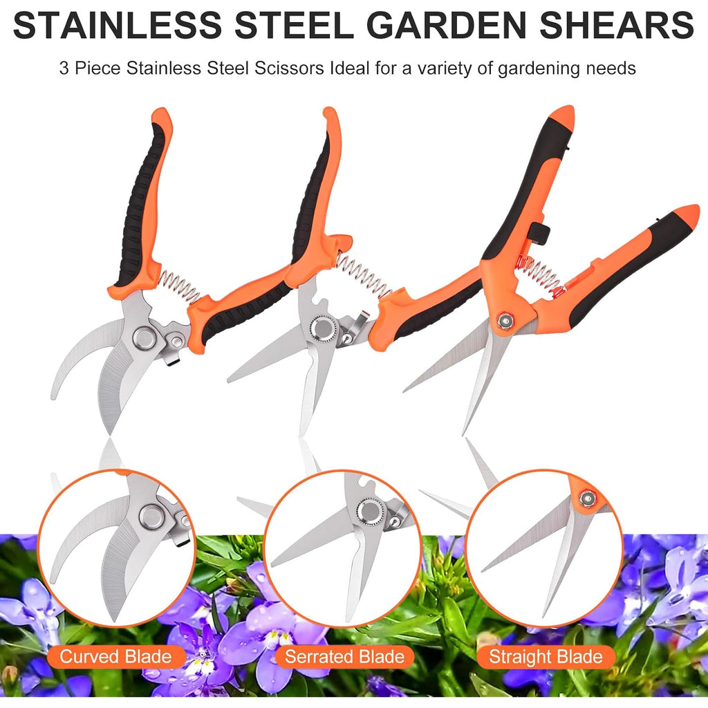 3 Pcs Garden Shears, Stainless Steel Gardening Scissors, Pruning Shears For Gardening, Pruning Scissors For Flowers Fruit Tree