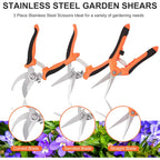 3 Pcs Garden Shears, Stainless Steel Gardening Scissors, Pruning Shears For Gardening, Pruning Scissors For Flowers Fruit Tree