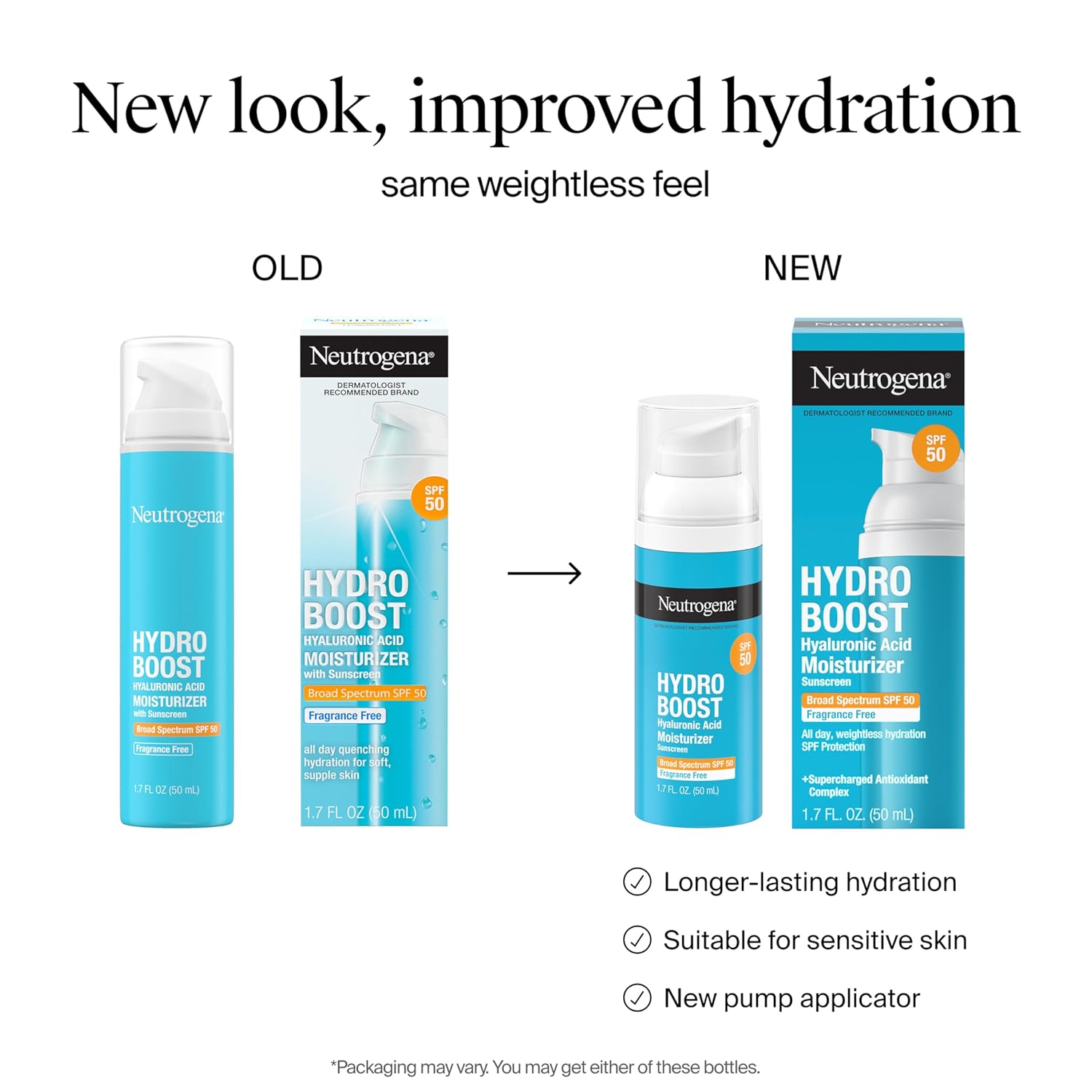 Neutrogena Hydro Boost Hyaluronic Acid Face Moisturizer with Broad Spectrum SPF 50 Sunscreen, Non-Greasy, Fragrance Free Daytime Facial Moisturizer to Hydrate & Soothe Dry Skin, 1.7 fl. oz