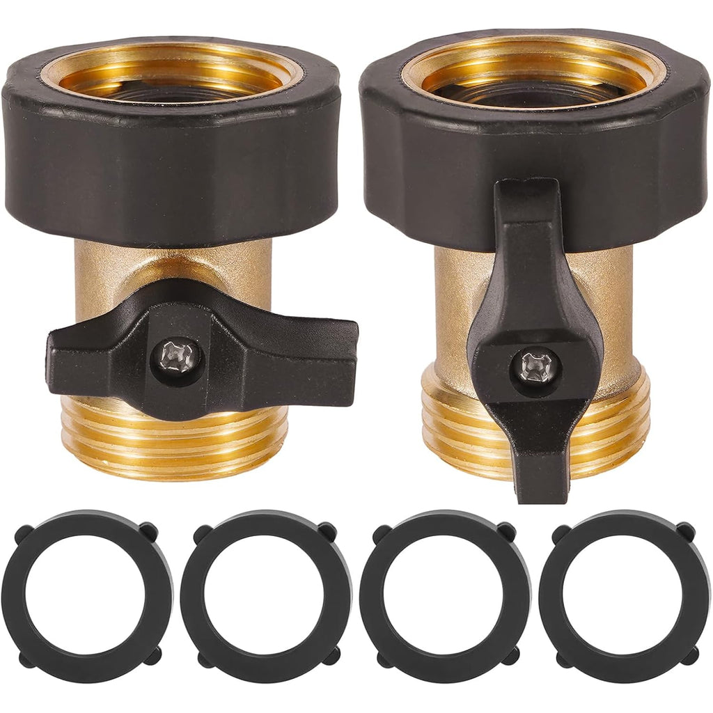 2 Pack Garden Hose Shut Off Valve, Easy Grip Rubber Handle | 3/4" Heavy Duty Solid Brass Fittings Water Hose Shutoff Valve With 4 Pcs Hose Washers