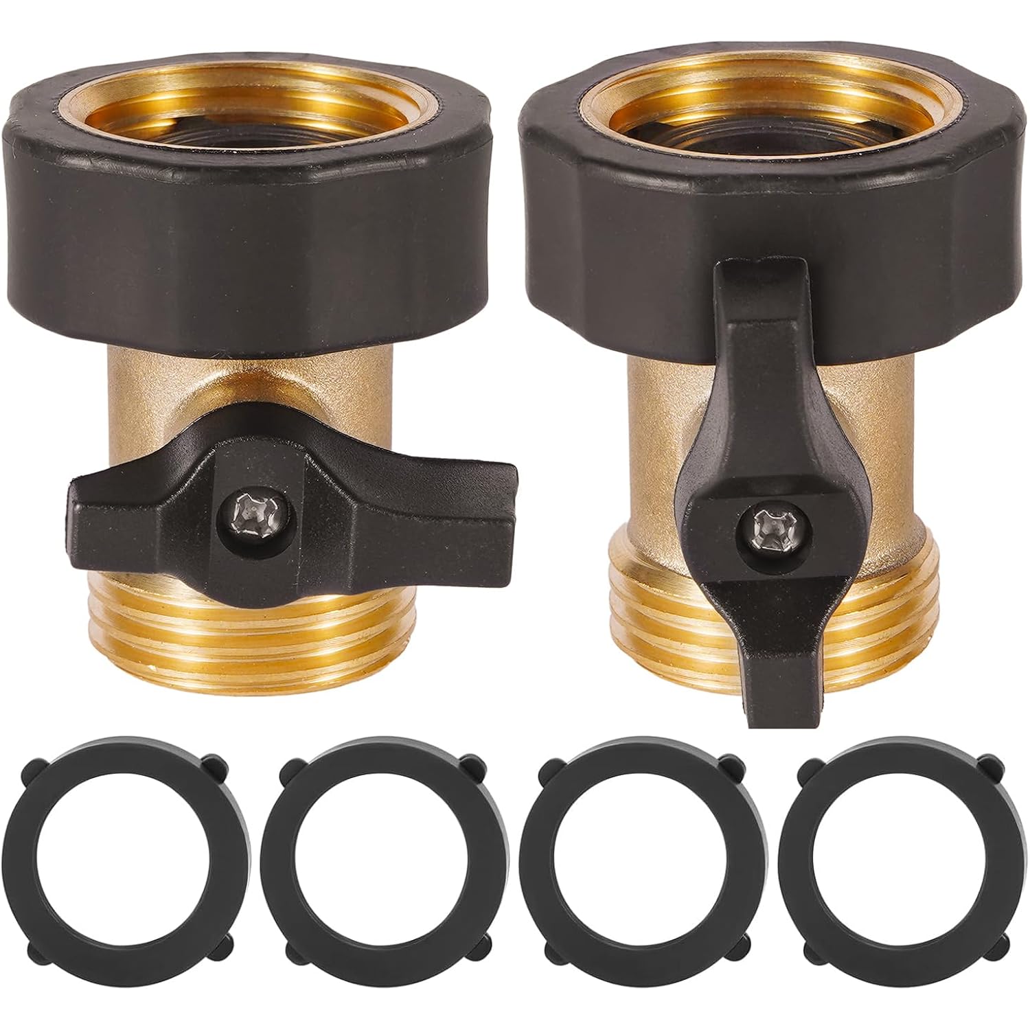 2 Pack Garden Hose Shut Off Valve, Easy Grip Rubber Handle | 3/4" Heavy Duty Solid Brass Fittings Water Hose Shutoff Valve With 4 Pcs Hose Washers