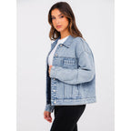 Glamaker Womens Oversized Jean Jacket Casual Long Sleeve Button Down Denim Jacket Fall Coat