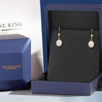 Gem Stone King 14K Gold 9MM Cultured Freshwater Pearl Dangle Earrings For Women | Leverback Gold Drop Earrings | Fine Jewelry Gifts for Women Her Mom Wife