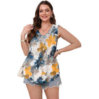 OFEEFAN Tank Top for Women Loose Fit Sleeveless Shirts V Neck Summer Clothes Ruched Women's Tees and Tanks Curved Hem