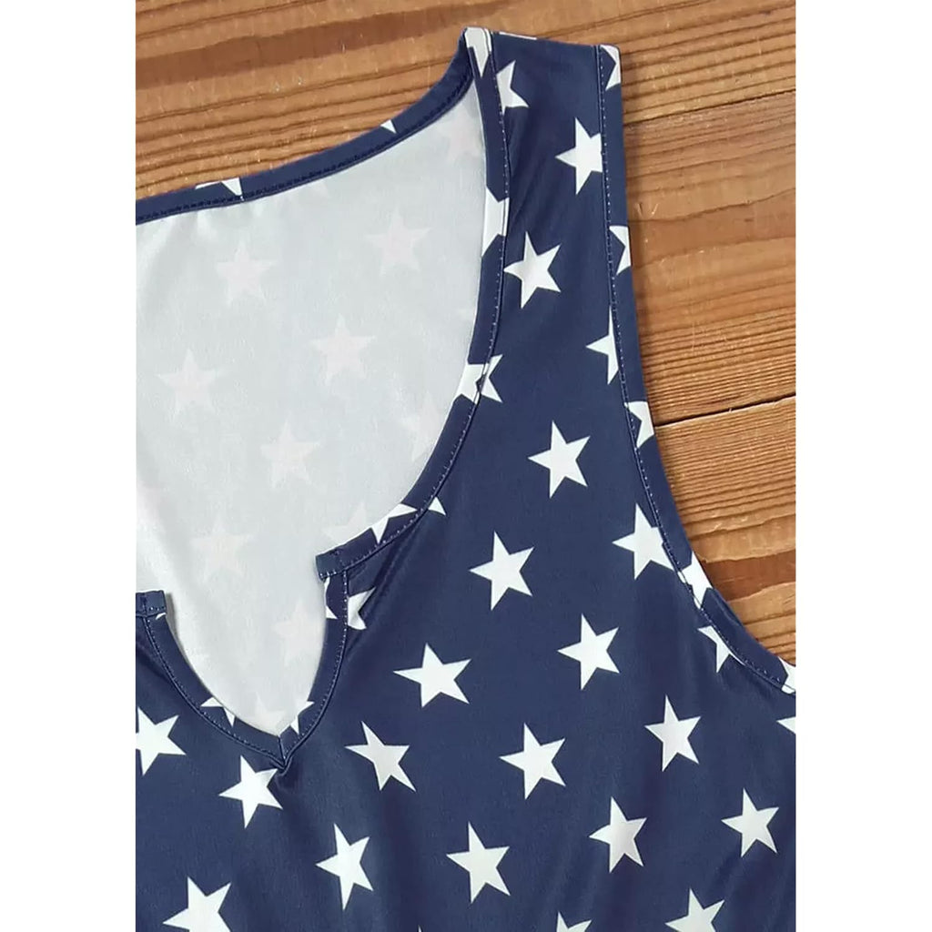 Chuntianran American Flag Star Vertical Striped Ruffled Mini Dress Women 4Th Of July Patriotic Dresses Casual Tank Dress