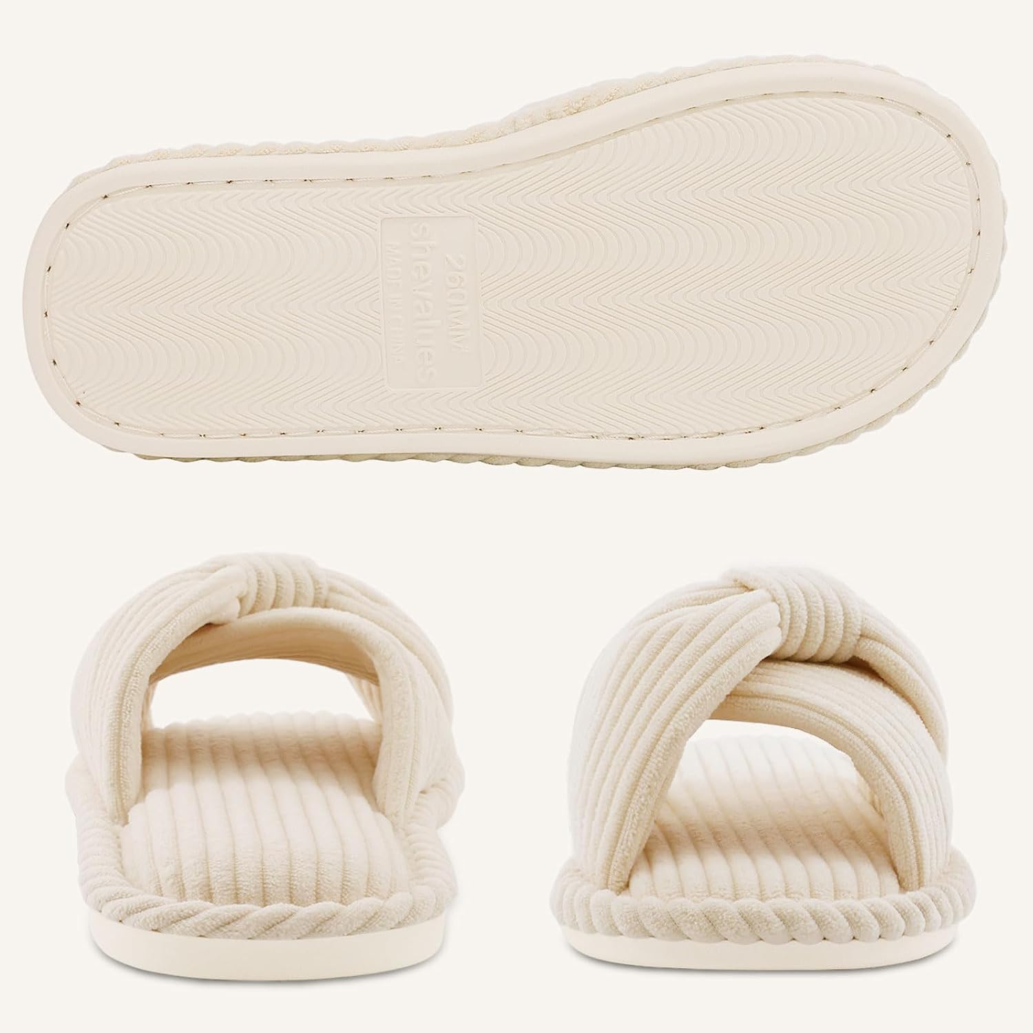 Evshine Summer House Slippers For Women Corduroy Cross Bow Indoor Slippers Open Toe Slip On Bedroom Shoes With Memory Foam