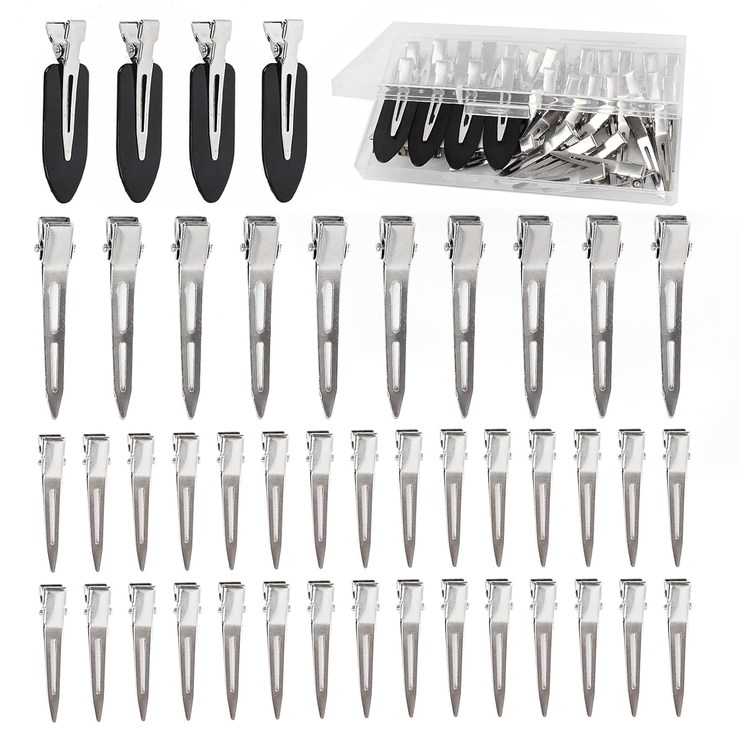 Hair Clips For Women Styling, 44Pcs Metal Duck Billed Pin Curl Clips, Hair Pins, Salon, Makeup, Hair Dyeing, Silver & Black