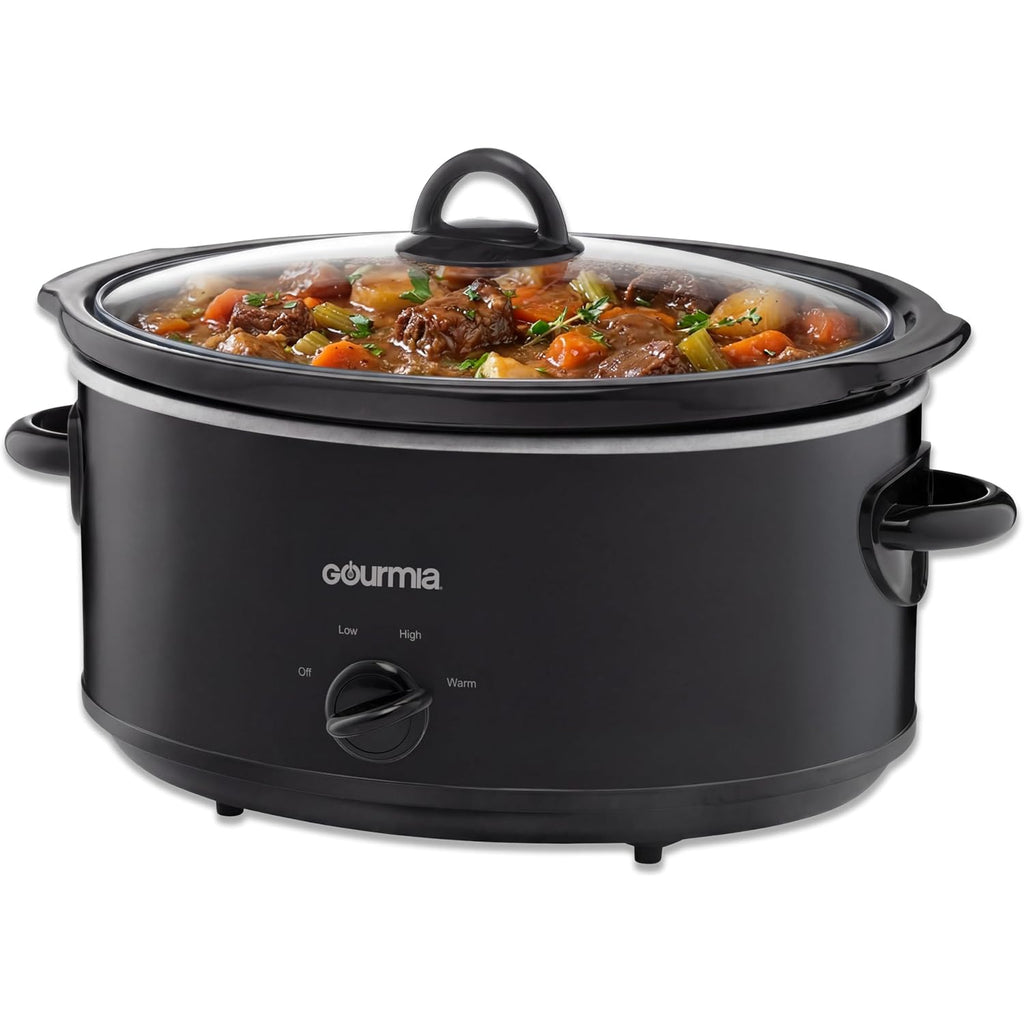 Gourmia Slow Cooker - 6 Quart Removable Ceramic Pot, Manual Controls With 3 Temperature Settings, Dishwasher Safe Crock And Glass Lid, Black