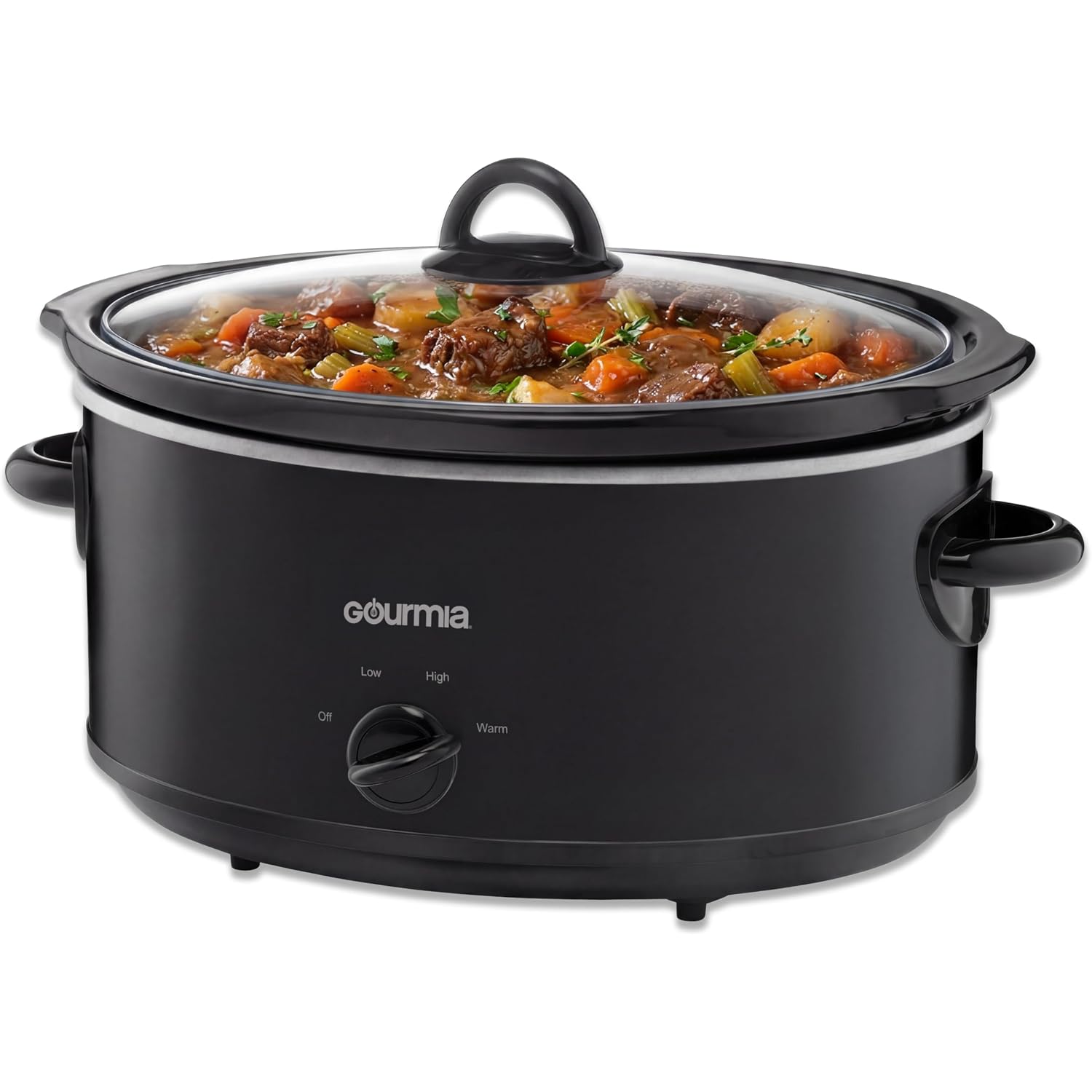 Gourmia Slow Cooker - 6 Quart Removable Ceramic Pot, Manual Controls With 3 Temperature Settings, Dishwasher Safe Crock And Glass Lid, Black