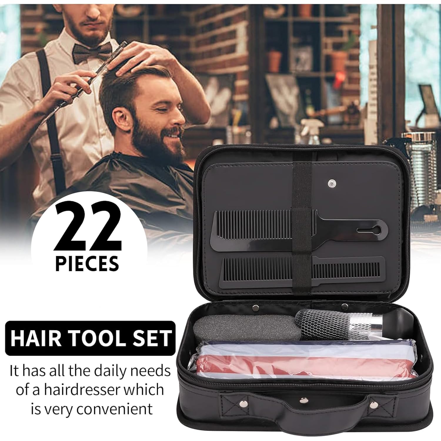 Hair Cutting Kit, 22 Pcs Professional Barber/Hair Salon Tool Set, Barber Bag Includes Hairdressing Scissors Shears, Barber Cape, Combs... Complete Hair Cutting Kit For Barber, Salon, Home Use