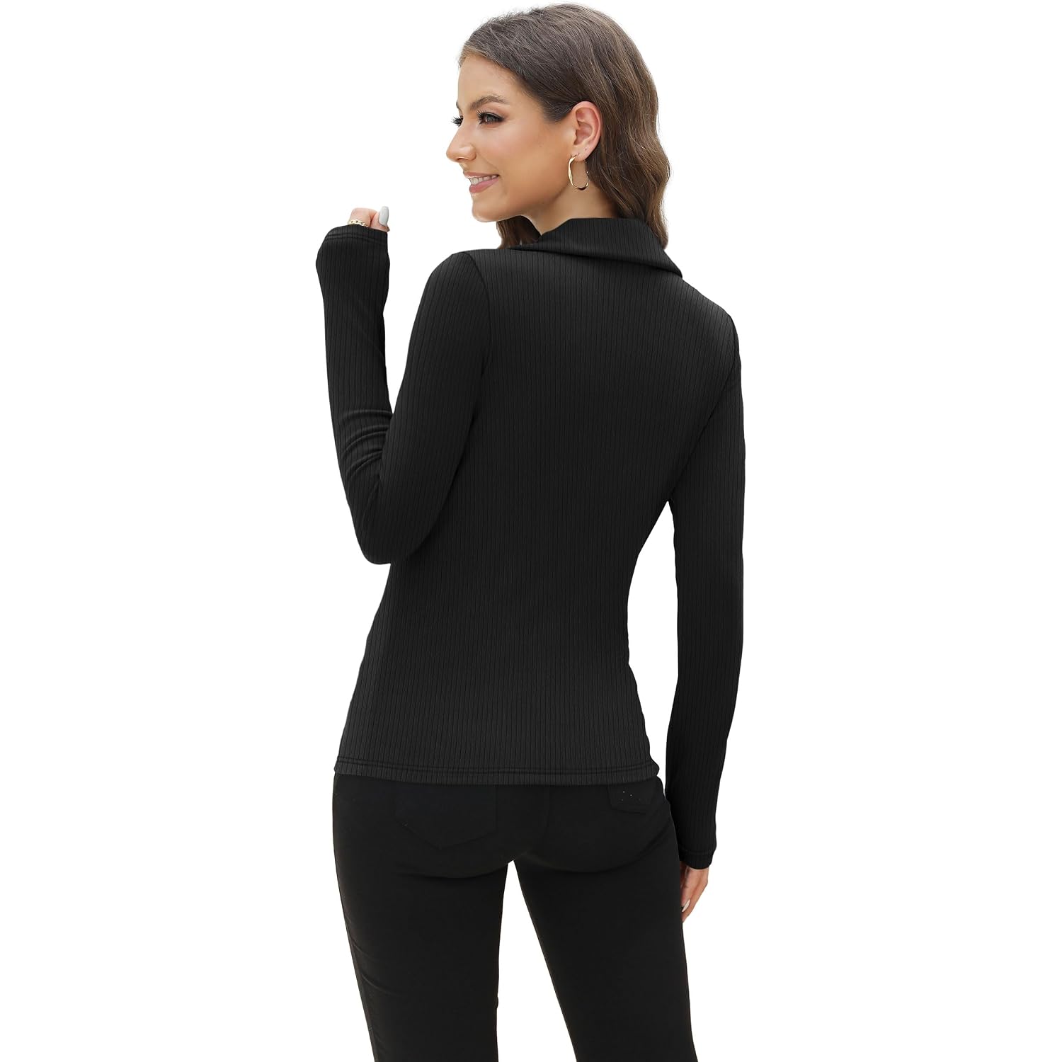 Wiholl Womens Polo Shirts Long Sleeve Business Casual Tops Collared V Neck Ribbed Knit Sweater Slim Fit Blouses