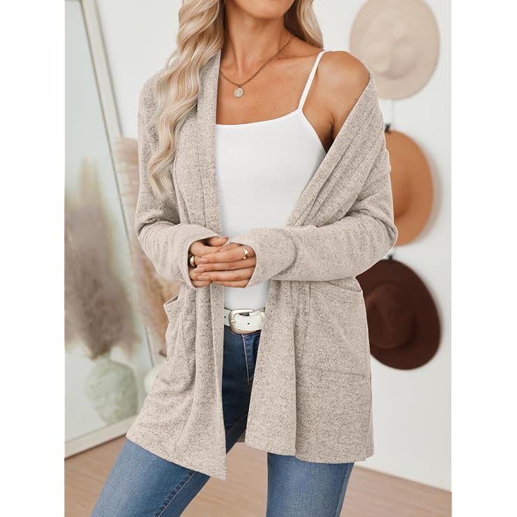 LILLUSORY Cardigan for Women Lightweight Cardigans Fall Fashion Outfits Open Front Long Cardigan with Pockets, Business Casual Travel Outfits