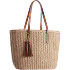 YXILEE Straw Bags For Women | M Size Travel Straw Totes Bag Woven Summer Handmade Shoulder Bag Handbag