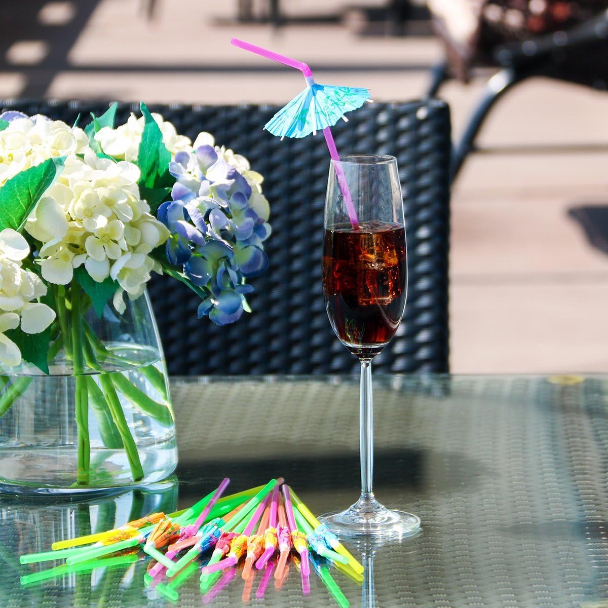 Alink 50 Umbrella Parasol Drinking Straws, Hawaiian Beach Cocktail Luau Party Decorations Supplies